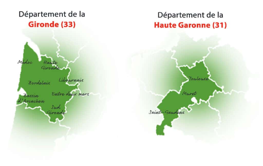 Zone d'intervention Clodéco - Gironde et Haute-Garonne