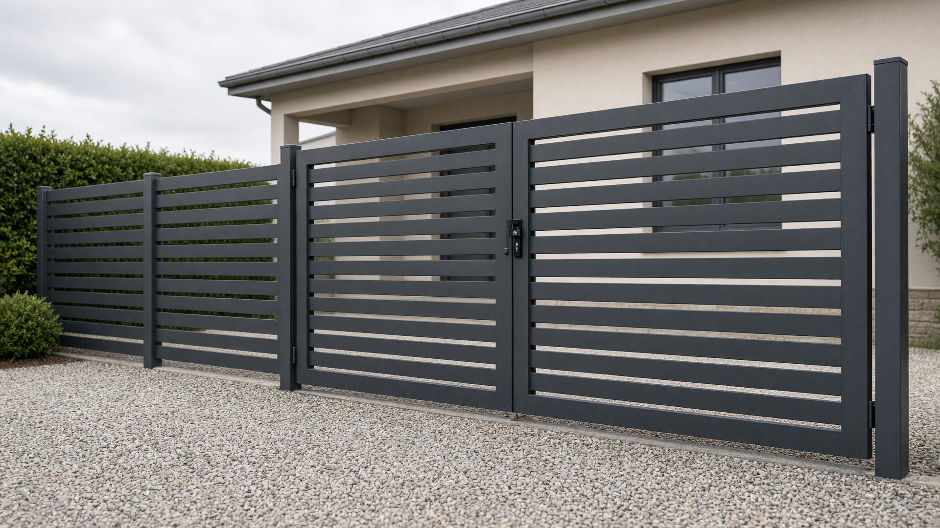 10ml Clôture Composite Ht 1m63 Couleur Flocon + Poteau Alu 7016 + Lame Décorative Portail Coulissant Lg 3m X Ht 1m50 + Pilier 160x160mm Motorisé