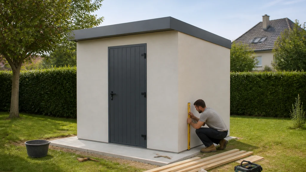 Illustration éditoriale pour l’article « Réussir l'installation d'un abri de jardin en dur toit plat »