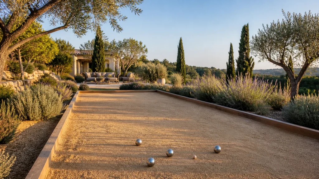 Terrain de pétanque privé aménagé dans un jardin