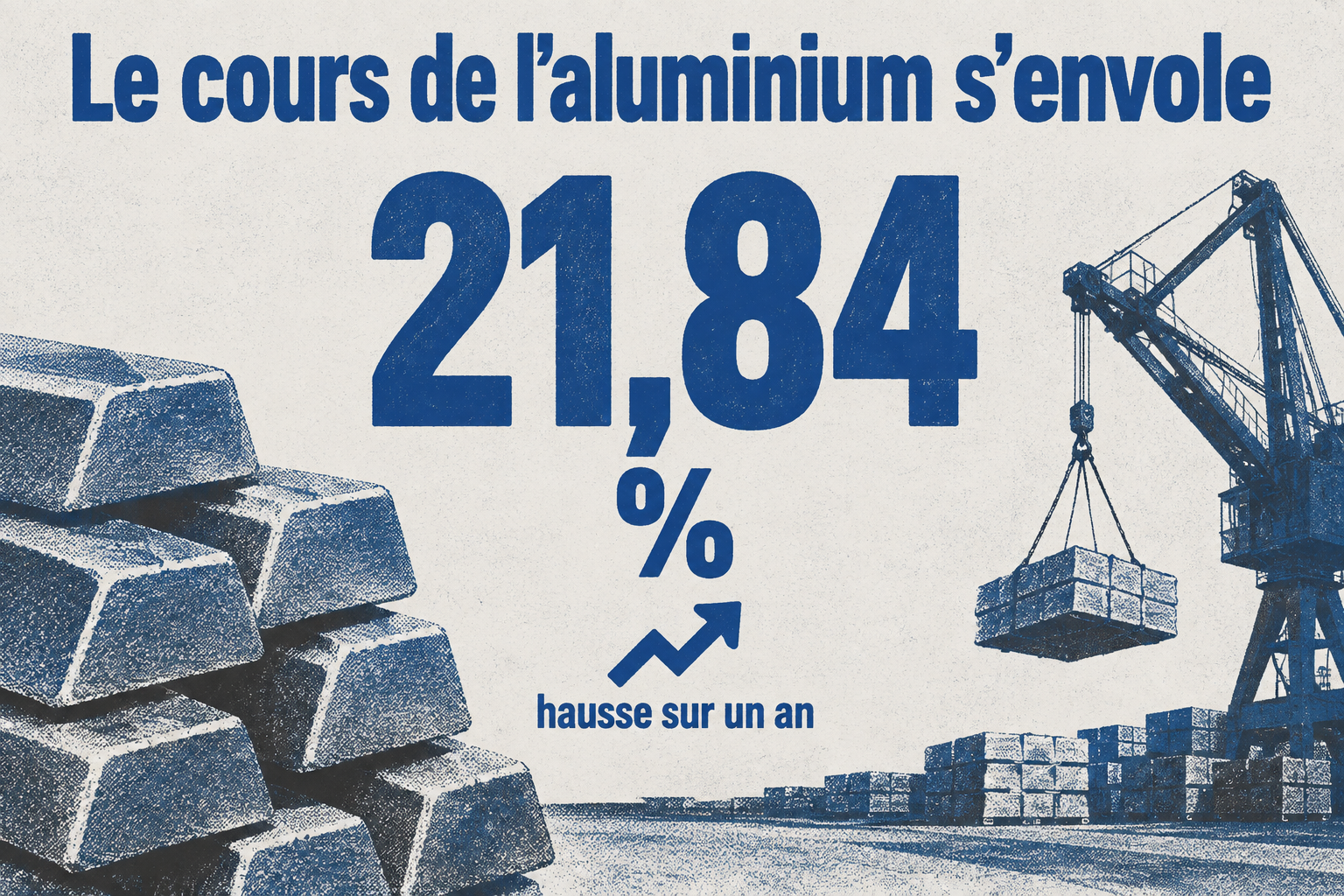 Le cours de l'aluminium a augmenté de 21,84 % sur un an.
