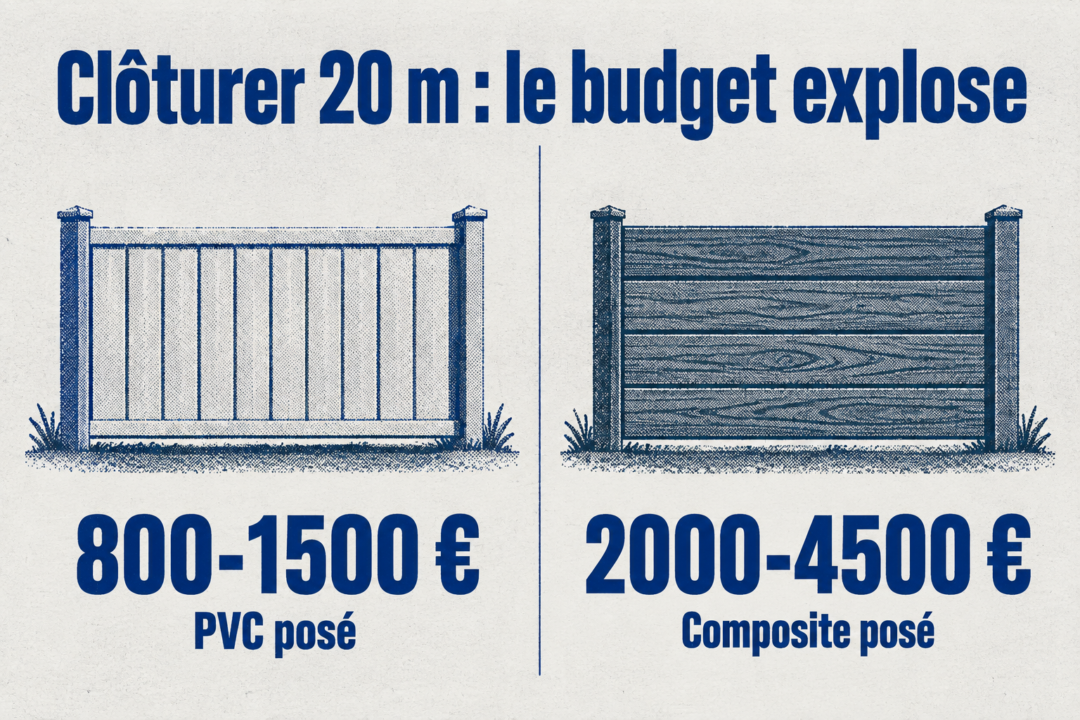 Pour 20 mètres de clôture, le PVC coûte de 800 à 1500 euros, le composite de 2000 à 4500 euros.
