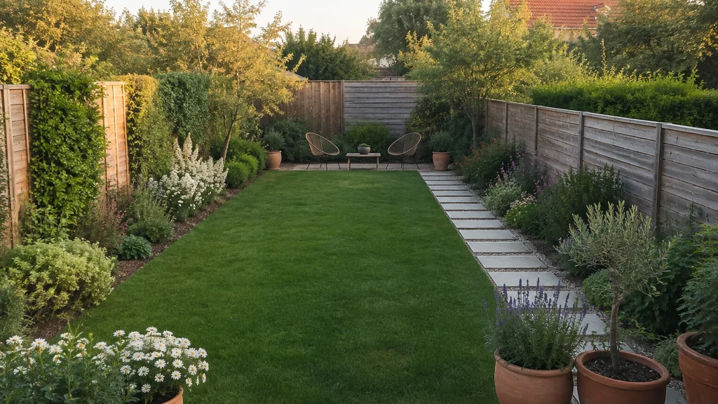 Illustration éditoriale pour l’article « Comment aménager un jardin rectangulaire avec style »