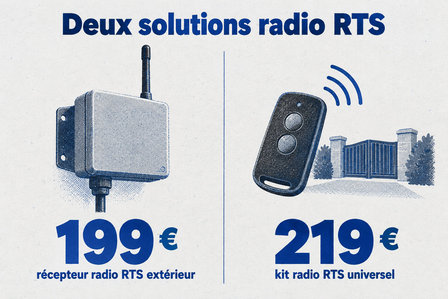 Le récepteur radio RTS extérieur coûte 199 €, contre 219 € pour le kit radio RTS universel.